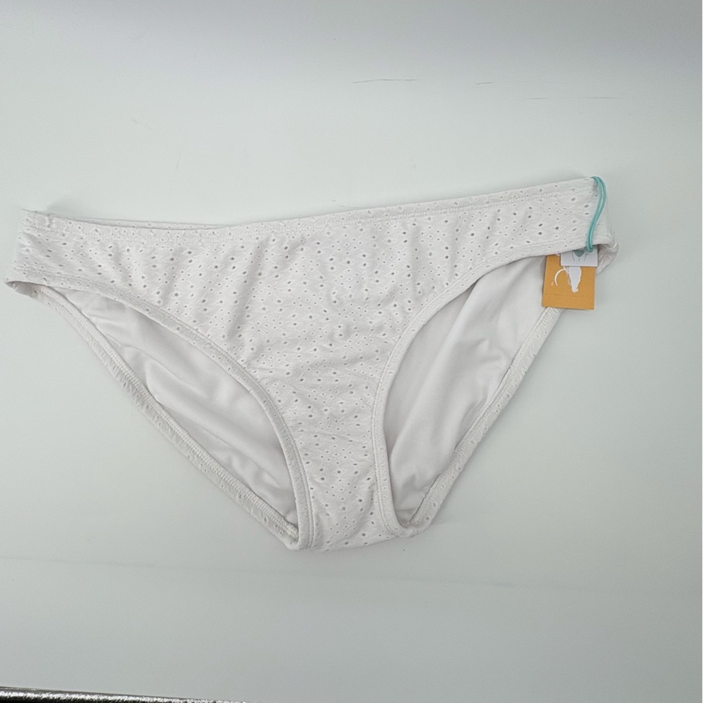 Kona Sol Large (12-14) White Eyelet Low Rise Medium Seat Coverage Bikini Bottom
